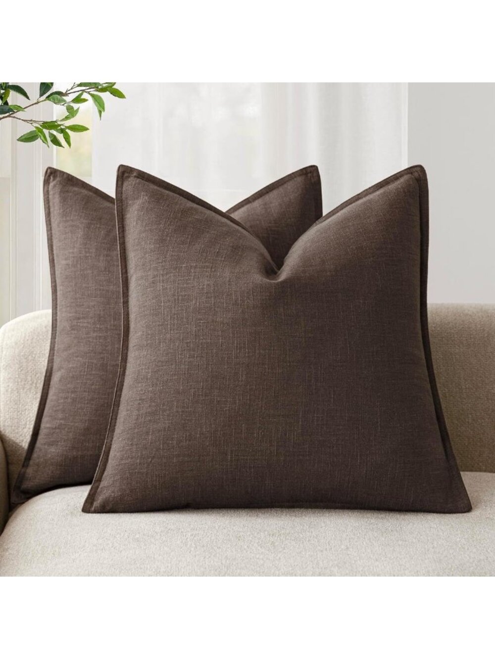 Linen Solid Decorative Throw Pillow Covers 24x24 - Reddish Brown Accent Pillows